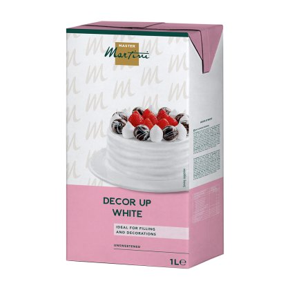 Master Martini Decor Up White ขนาด 1 ลิตร ไม่มีน้ำตาล พร้อมเค้กวิปครีมประดับสตรอว์เบอร์รี