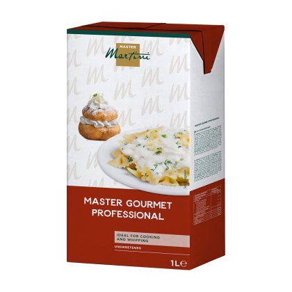 กล่องครีมไม่หวาน Master Martini Master Gourmet Professional ขนาด 1 ลิตร คู่กับครีมพัฟและพาสต้าครีมมี่