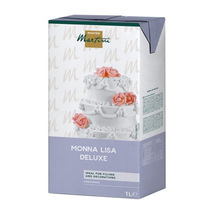 กล่อง Master Martini Monna Lisa Deluxe ท็อปปิ้งหวาน ขนาด 1 ลิตร ลายเค้กขาวหลายชั้นประดับกุหลาบชมพู