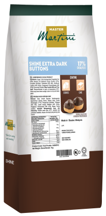 ถุงบรรจุ Master Martini Shine ช็อกโกแลตดำเข้มชนิดเม็ด โกโก้ 17% สำหรับเคลือบคุกกี้และเค้ก 1 กก.